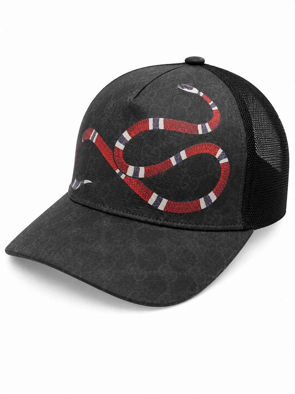Gucci Kingsnake Print GG Supreme Baseball Hat in Black/Grey Size M